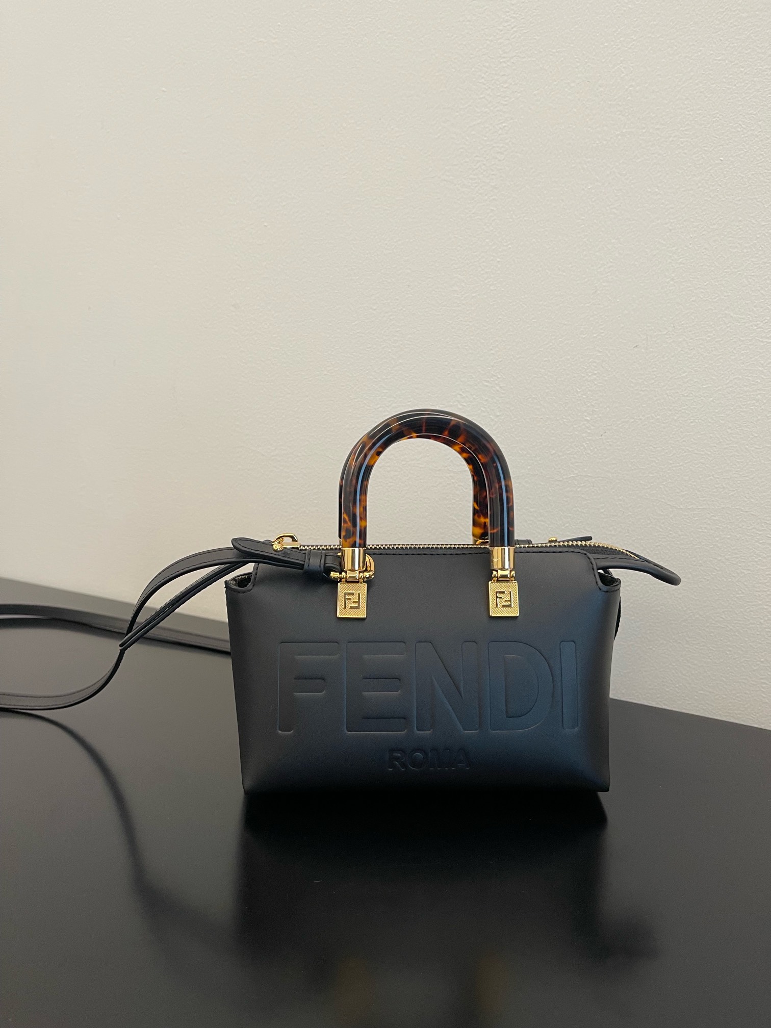 Fendi Mini By The Way Leather Boston Shoulder Bag Black